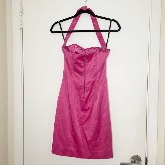 Y2K Vtg Betsey Johnson hot pink satin halter top mini dress 2 women’s - Picture 5 of 13
